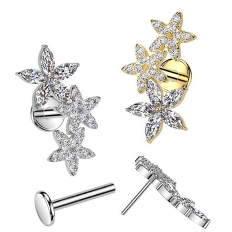 CZ Marquise Flower Threadless Push In Pin Top Labret Cartilage Stud