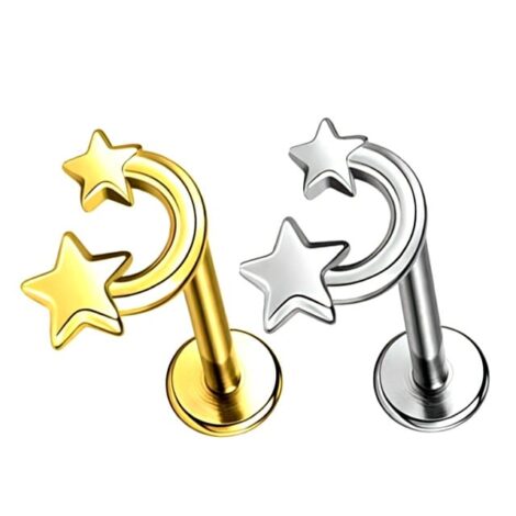 Labret Ear Cartilage Stud with Shooting Stars Top Internally Threaded - Image 4