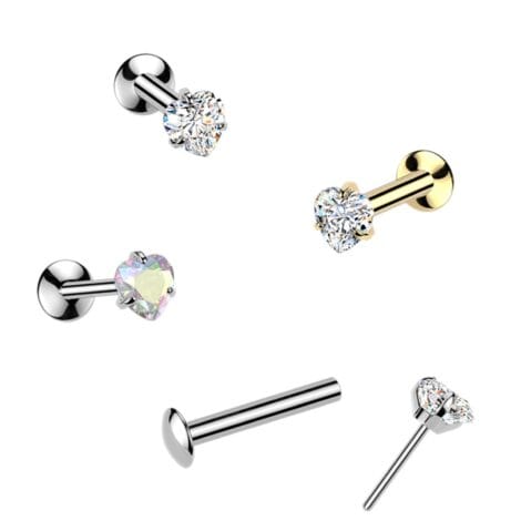 316L Surgical Steel Labret with Threadless Push In Prong Set Heart CZ