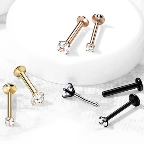 316L Surgical Steel Labret with Threadless Push in Prong Round CZ PVD Colours - Image 2