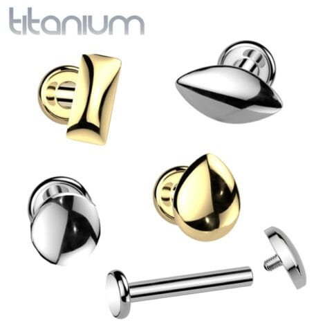 Implant Grade Titanium Labrets with Mixed Rounded Tops Internally Threaded
