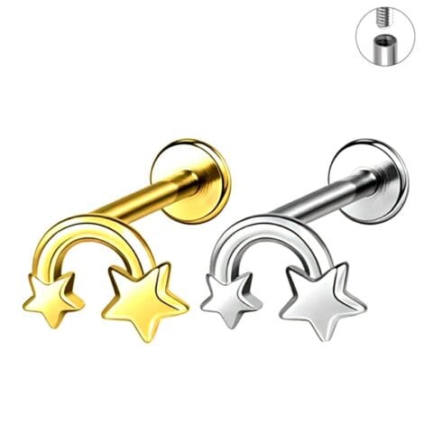 Labret Ear Cartilage Stud with Shooting Stars Top Internally Threaded