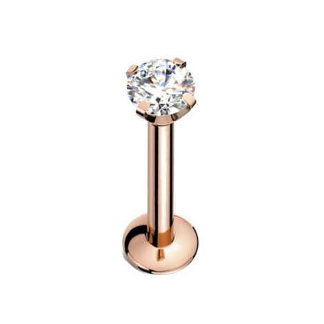 316L Surgical Steel Labret with Threadless Push in Prong Round CZ PVD Colours - Image 4