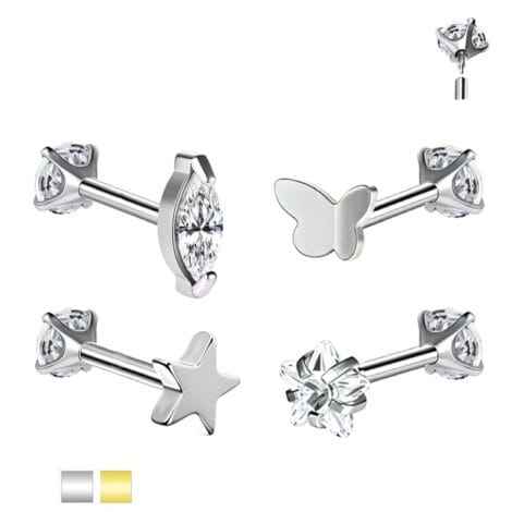 18G Barbell with Zircon, Star and Butterfly Ends Internal Thread