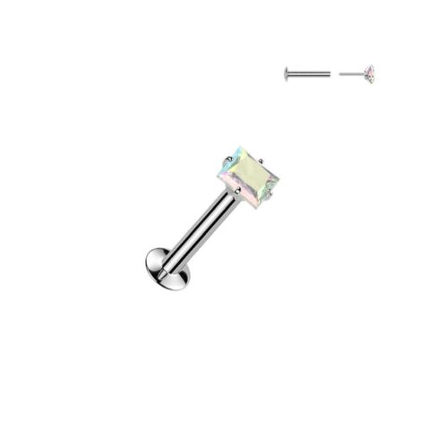 316L Surgical Steel Labret with Threadless Push In Prong Set Square CZ Top - Image 3