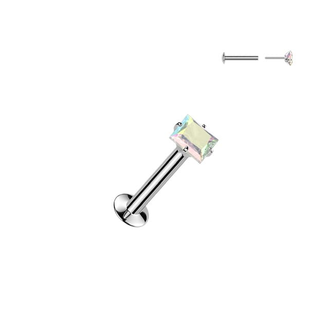 316L Surgical Steel Labret with Threadless Push In Prong Set Square CZ Top