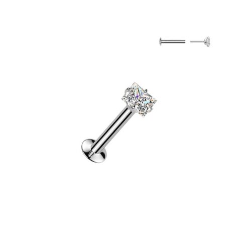316L Surgical Steel Labret with Threadless Push In Prong Set Square CZ Top - Image 4
