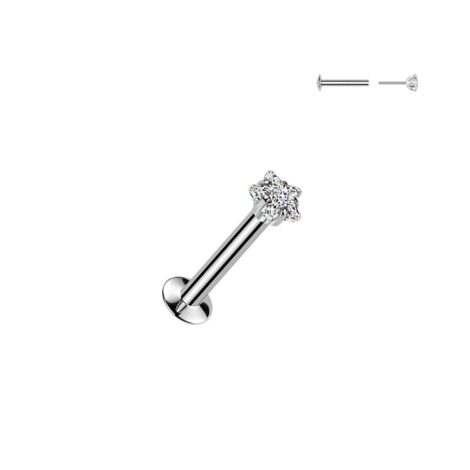 316L Surgical Steel Labret with Threadless Push In Prong Set Star CZ - Image 2