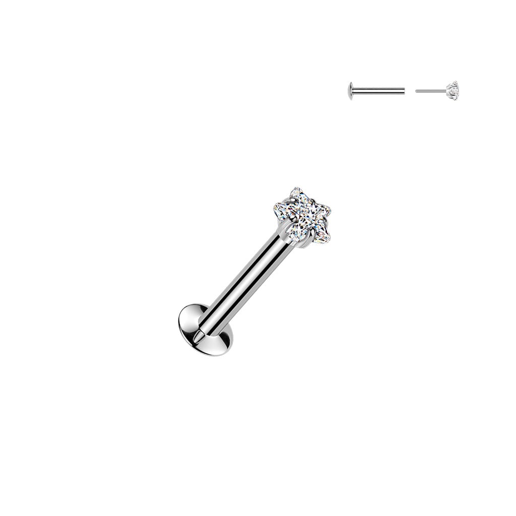 316L Surgical Steel Labret with Threadless Push In Prong Set Star CZ