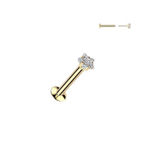 316L Surgical Steel Labret with Threadless Push In Prong Set Star CZ - Image 4