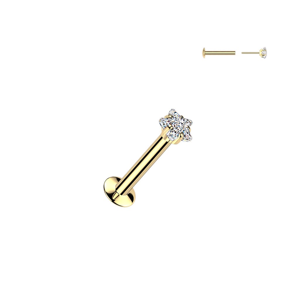 316L Surgical Steel Labret with Threadless Push In Prong Set Star CZ
