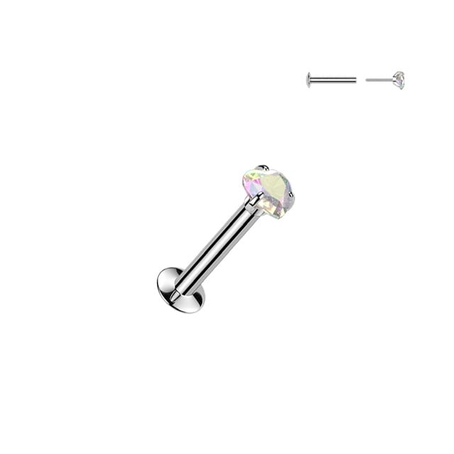316L Surgical Steel Labret with Threadless Push In Prong Set Heart CZ