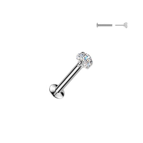 316L Surgical Steel Labret with Threadless Push In Prong Set Heart CZ - Image 2
