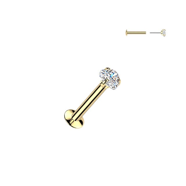 316L Surgical Steel Labret with Threadless Push In Prong Set Heart CZ