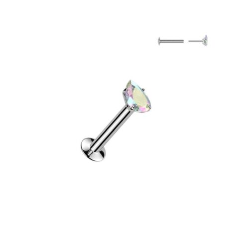 316L Surgical Steel Labret with Threadless Push in Prong Set Pear CZ - Image 3
