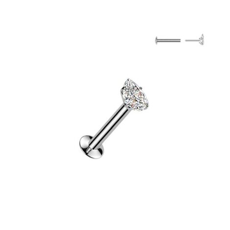 316L Surgical Steel Labret with Threadless Push in Prong Set Pear CZ - Image 2