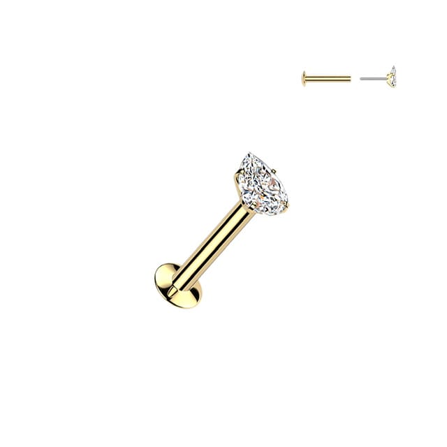 316L Surgical Steel Labret with Threadless Push in Prong Set Pear CZ