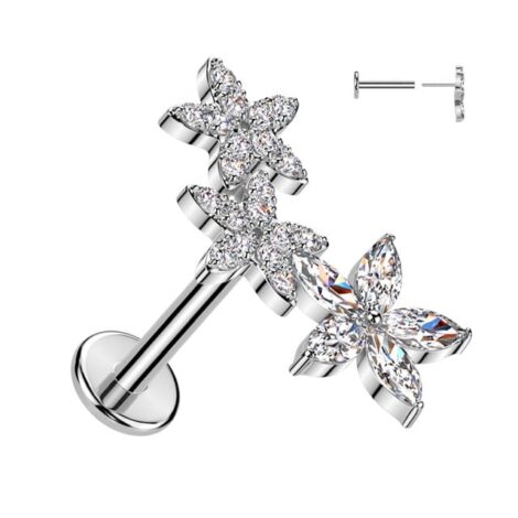 CZ Marquise Flower Threadless Push In Pin Top Labret Cartilage Stud - Image 3