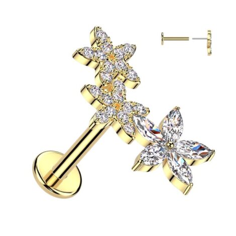CZ Marquise Flower Threadless Push In Pin Top Labret Cartilage Stud - Image 2