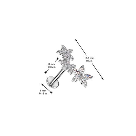 CZ Marquise Flower Threadless Push In Pin Top Labret Cartilage Stud - Image 4