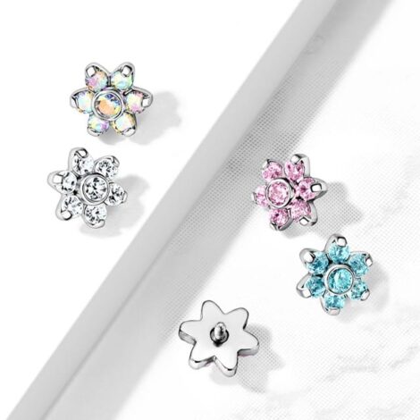 Zircon Prong Set Flower 316L Surgical Steel Internally Threaded Dermal Top - Image 2
