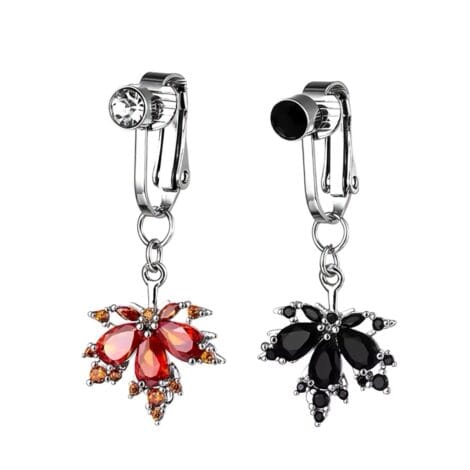 Fake Clip On Gem Belly Ring with Water Drop Crystal Flower