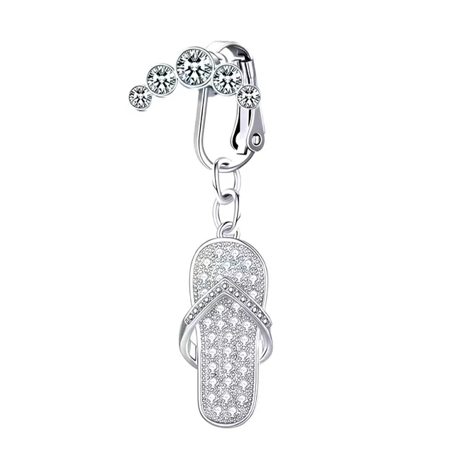 Fake Clip On 5 Gem Belly Ring with Crystal Paved Thong