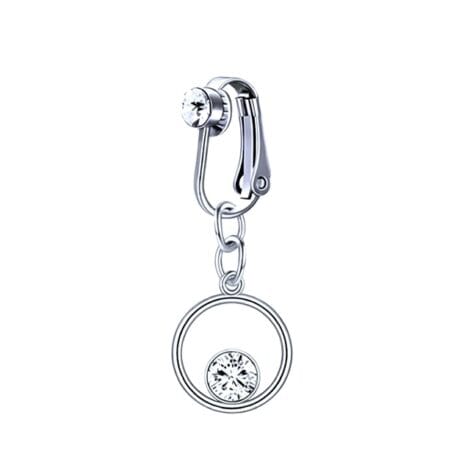 Fake Clip On Belly Ring with Gem Ball and Dangling Gem Circle