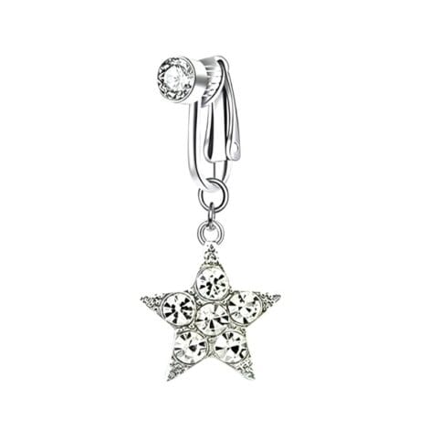 Fake Clip on Gem Belly Ring with Crystal Pave Star