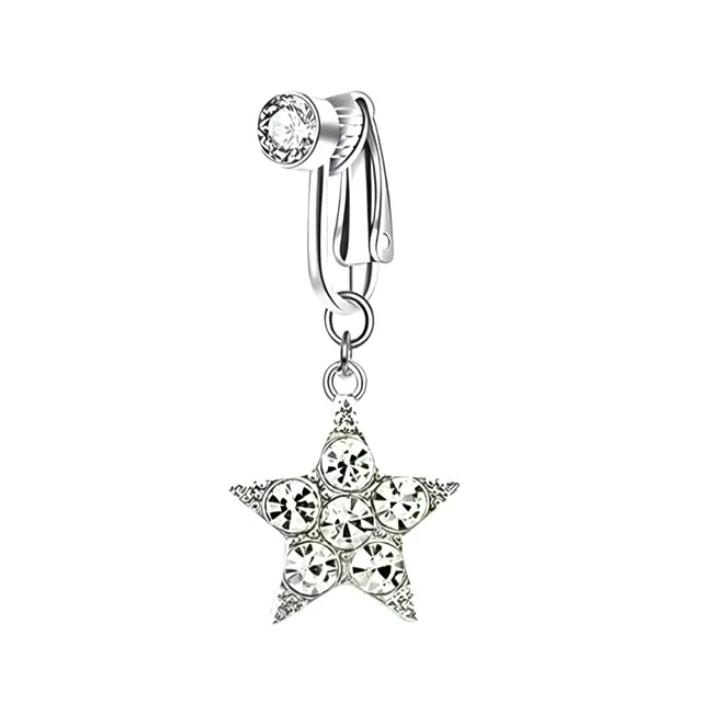 Fake Clip on Gem Belly Ring with Crystal Pave Star