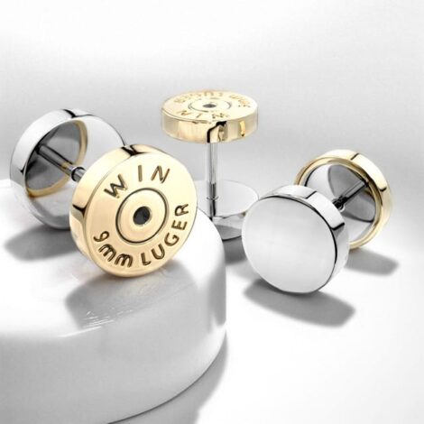 Fake Bullet Plug Pairs with Win Luger Back in Gold IP Over 316L Surgical Steel - Image 3