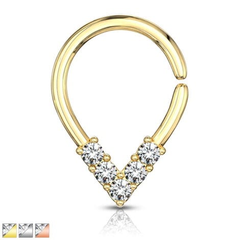 5 CZ Lined Pear Shaped Bendable Cut Ring for Cartilage, Septum