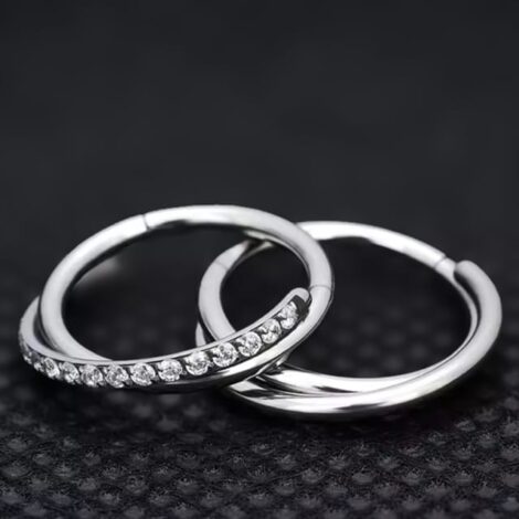 Implant Grade Titanium Hinged Criss-Cross Segment Ring Crystal Paved - Image 5