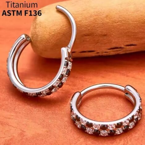 Implant Titanium CZ Lined Double Front Hinged Segment Hoop Ring - Image 2