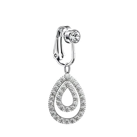 Fake Clip on Belly Ring with Crystal Teardrop Loops