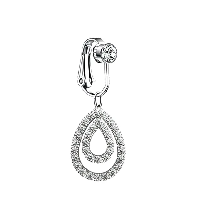 Fake Clip on Belly Ring with Crystal Teardrop Loops