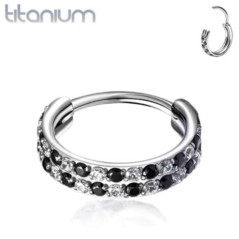 Implant Titanium CZ Lined Double Front Hinged Segment Hoop Ring