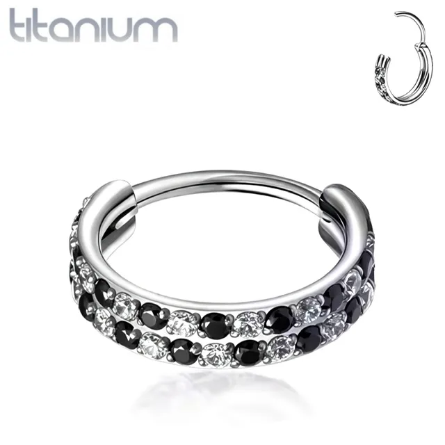 Implant Titanium CZ Lined Double Front Hinged Segment Hoop Ring