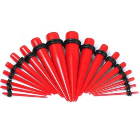 Acrylic Straight Red Taper with O-Rings in Pairs or Kits