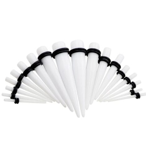 Acrylic Straight White Tapers with O-Rings in Pairs or Kits
