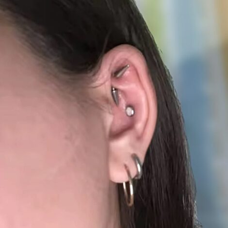 Curved Barbell with Double Spikes Eyebrow, Rook Piercings - Image 3