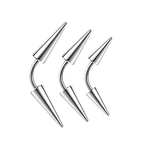 Curved Barbell with Double Spikes Eyebrow, Rook  Piercings