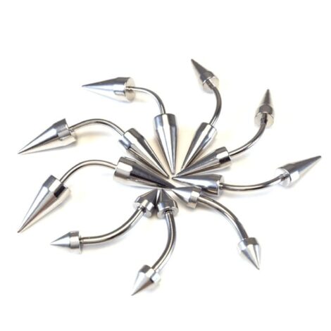 Curved Barbell with Cylinder/ Spike Ends Eyebrow Rook Helix - Image 2