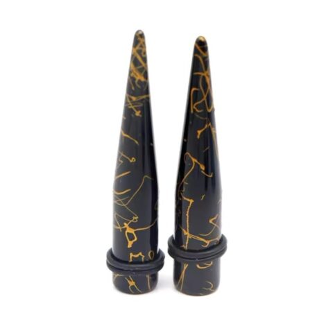Black Acrylic Marbled Gold 6PC Set of Tunnels, Tapers, Spiral Plugs - Image 5