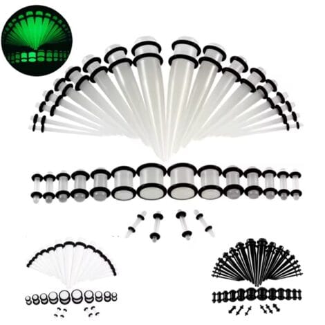 36PC Taper and Tunnel Stretching Kit in Glow, Black, White