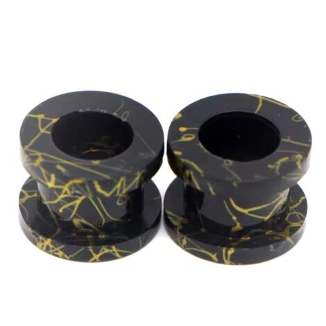 Black Acrylic Marbled Gold 6PC Set of Tunnels, Tapers, Spiral Plugs - Image 3