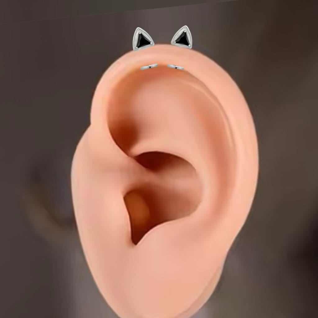 Titanium Forward Facing CZ Cats Ear Top Vertical Labret
