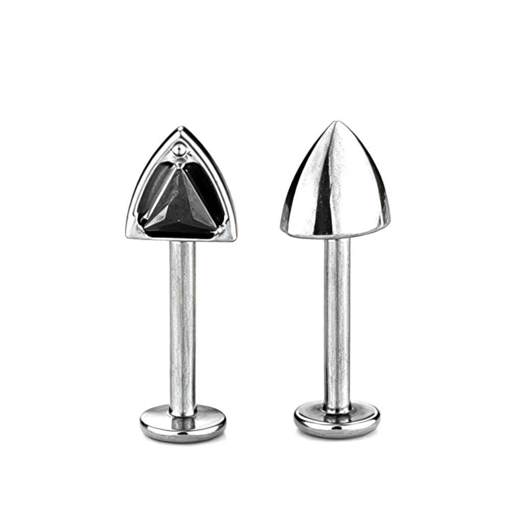 Titanium Forward Facing CZ Cats Ear Top Vertical Labret