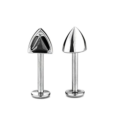 Titanium Forward Facing CZ Cats Ear Top Vertical Labret - Image 2