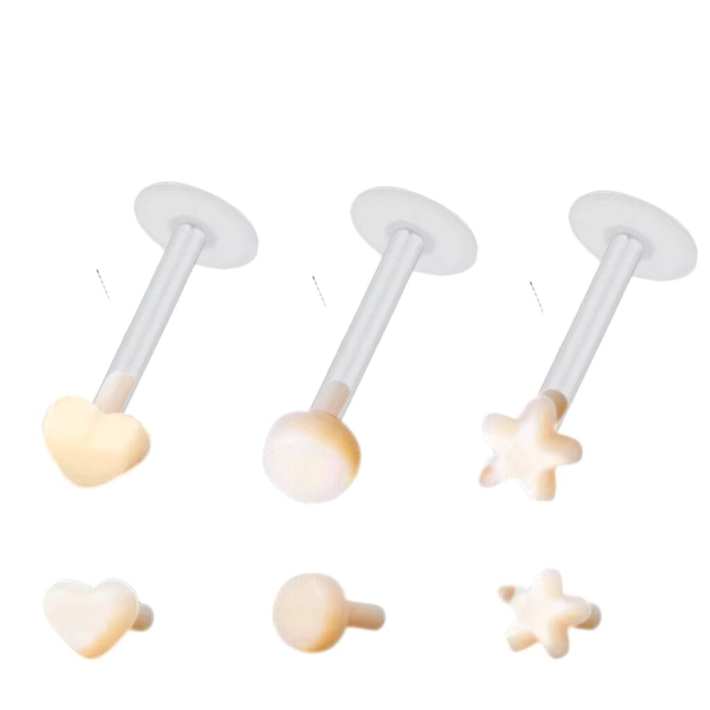 Bioplast Retainer Labret with Convex Base and Skin Tone Push in Tops
